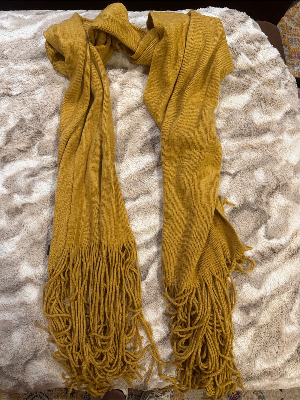Buckle Mustard Knit Fringe Scarf